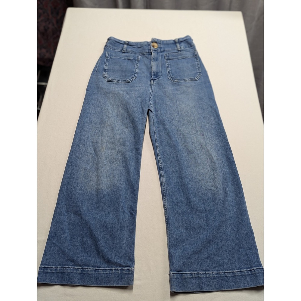 Maeve Anthropologie The Colette Wide Leg Crop Jeans Blue 28 High Rise Pocket